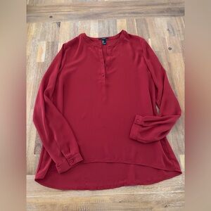 Forever 21 Burgundy  Button Long-Sleeve Blouse